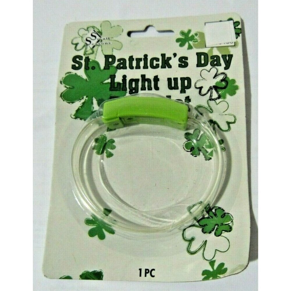 Adult St. Patrick's Day Green Light Up Shamrock Bracelet 2.5" Diameter